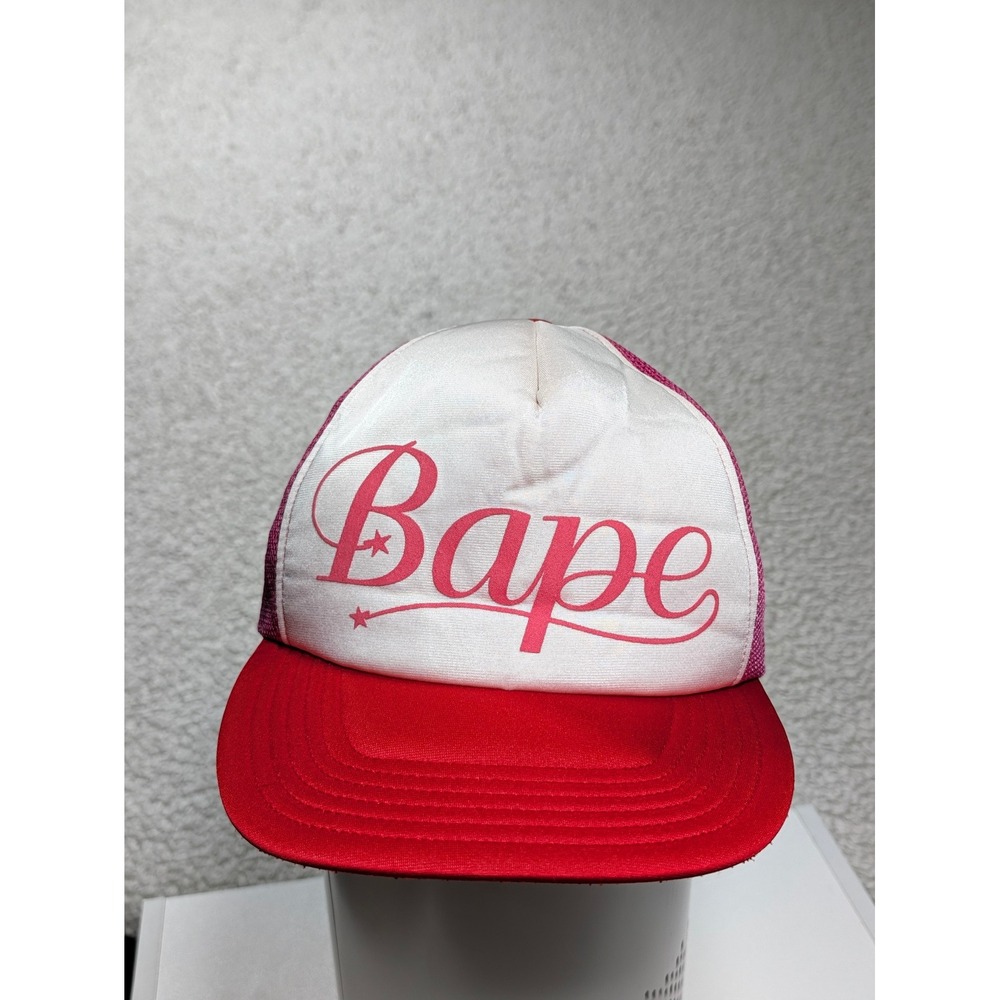Bape Vintage Unisex Trucker Hat Script Logo Mesh Snapback Pink Red OS